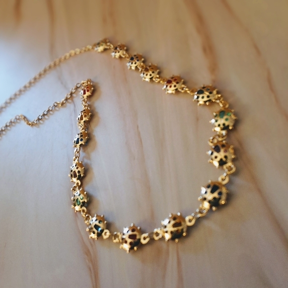 Pretty Bird 18K Yellow Gold Plated Ladybug Necklace with Multicolor Crystals - Picture 7 of 15